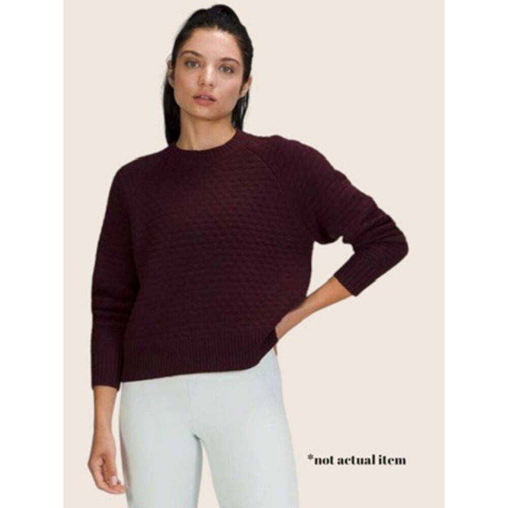 🍷 LULULEMON TEXTURE PLAY CASSIS CREW SWEATER BURGUNDY WINE MAROON M/L